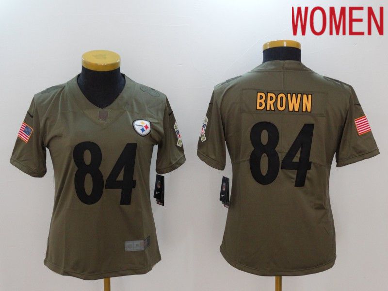 Women Pittsburgh Steelers 84 Brown black Nike Olive Salute To Service Limited NFL Jersey